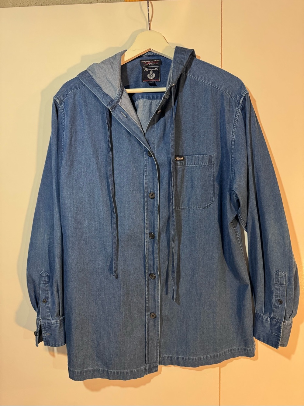 Façonnable Vintage Denim Hooded Shirt Jacket Size M 100% Cotton